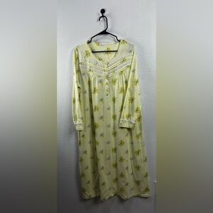 Keyocean Women’s Yellow Floral Gown Cozy Comfy Cotton Sz L Sleepwear Long Sleeve